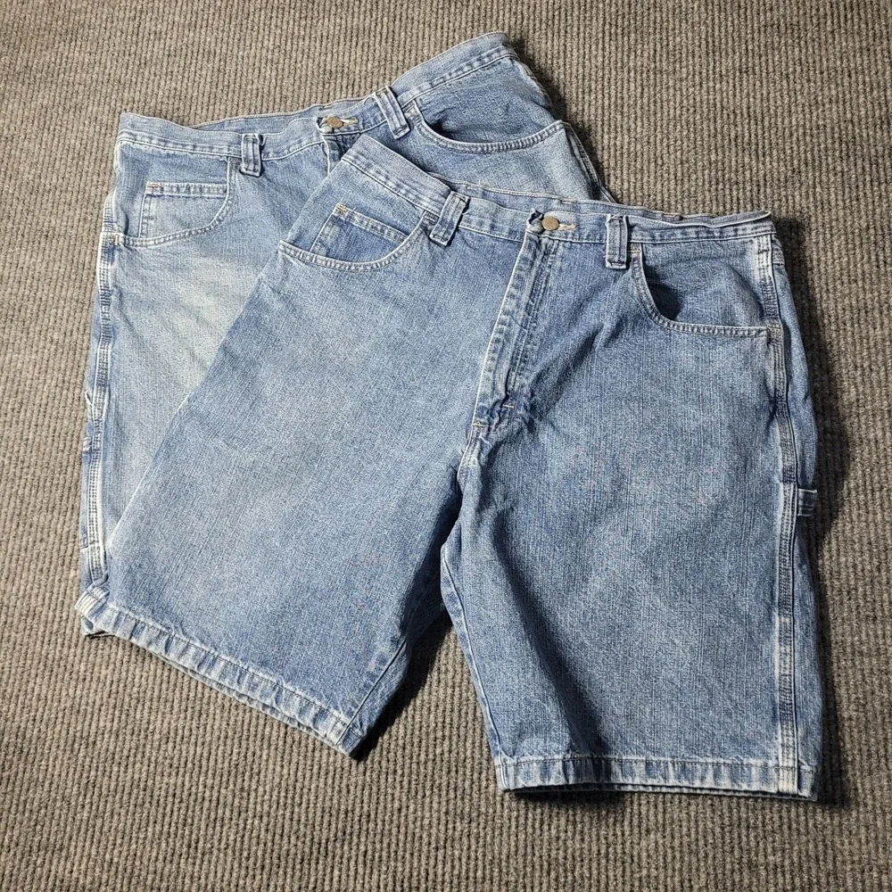2 Pair Wrangler Carpenter Shorts‎ Denim Size 36 Men Blue Jean Shorts Work Wear
